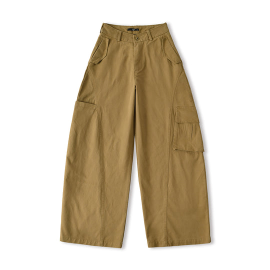 Damen Cropped Cargohose mit hoher Taille, weitem Bein und Klappentaschen Nord Taschen