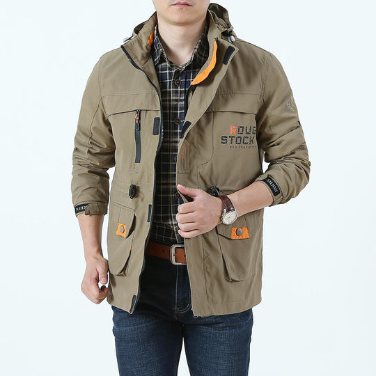 Herren Utility-Fieldjacke mit Kapuze, Multifunktionstaschen und Taillenzug Nord Taschen