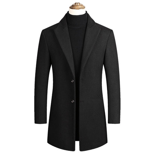 Herren Taillierter Wollmix-Mantel mit Notch-Revers und Zweiknopfverschluss Nord Taschen