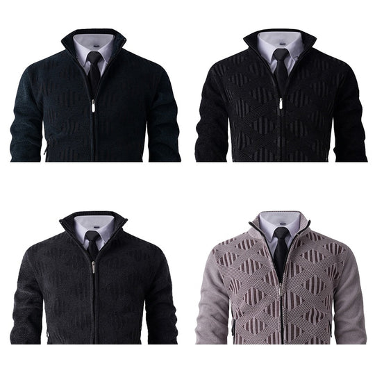 Herren Geometrischer Jacquard-Zipcardigan mit Stehkragen und Reißverschlusstaschen Nord Taschen