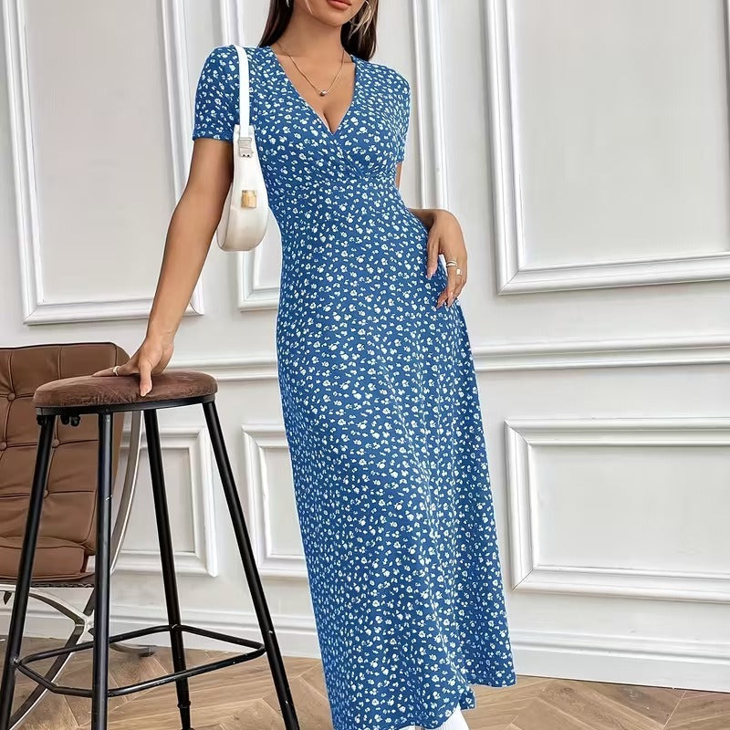 Damen Maxikleid mit vorteilhaftem V-Ausschnitt und floralem Muster Nord Taschen