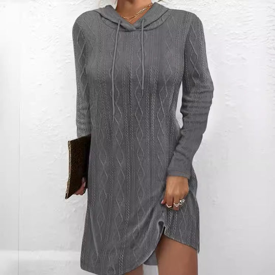 Damen Lässiges Strickkleid mit Kapuze Nord Taschen