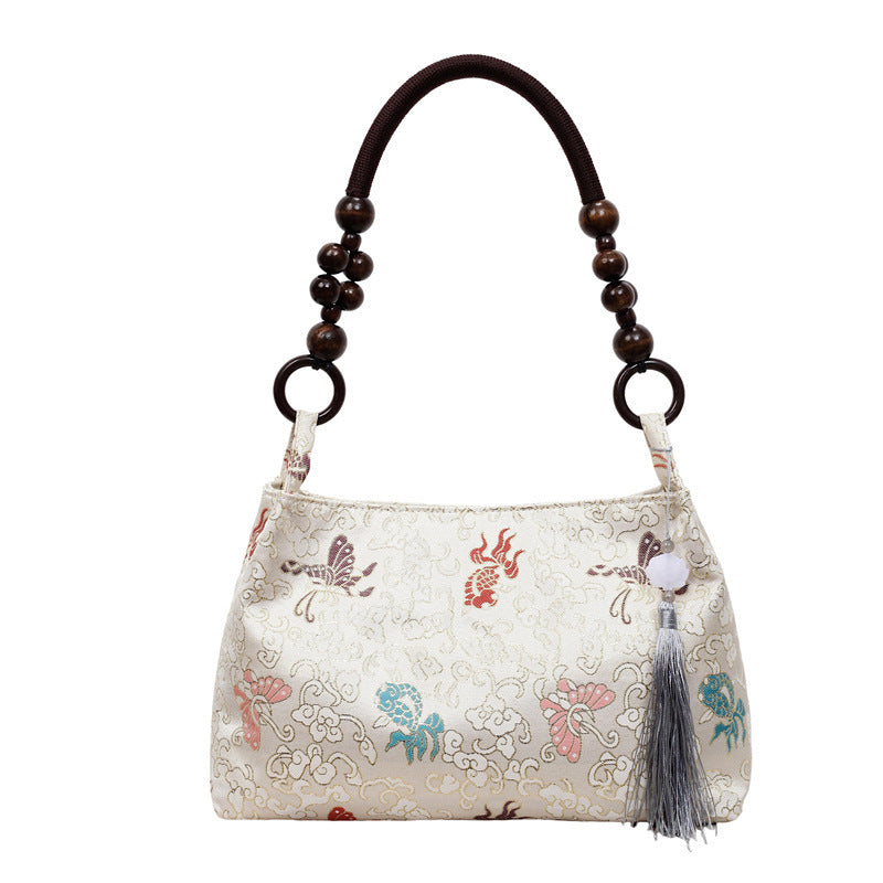Damen elegante Umhängetasche mit einzigartigem Blumenmuster und modischen Holzgriffen Nord Taschen