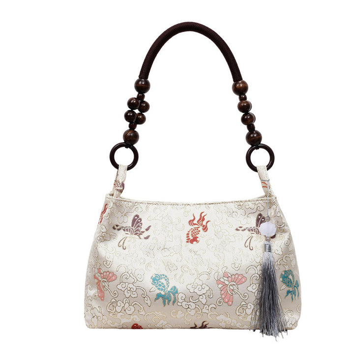 Damen elegante Umhängetasche mit einzigartigem Blumenmuster und modischen Holzgriffen Nord Taschen