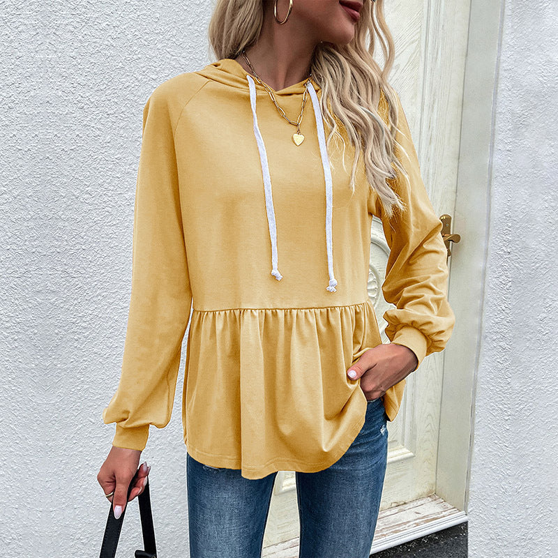 Damen Kapuzenpullover mit schicker Rüsche Nord Taschen