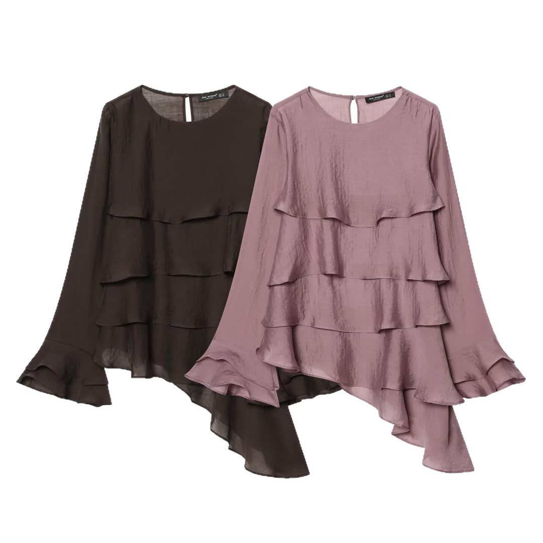 Damen Lagenlook Chiffonbluse mit Volants und asymmetrischem Saum Nord Taschen