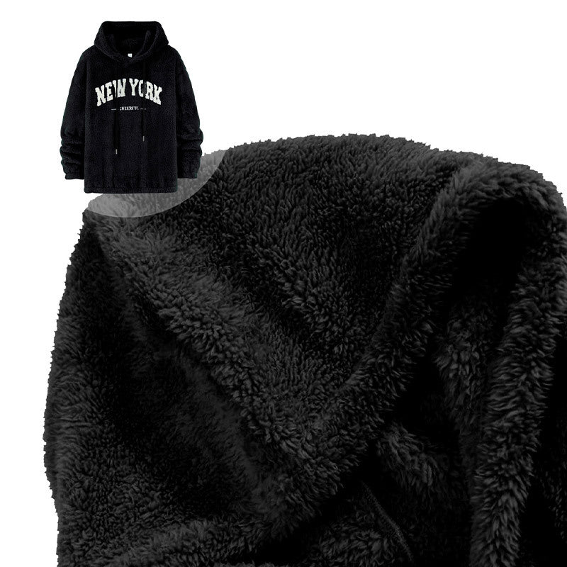 Unisex Kuscheliger Teddy-Fleece-Hoodie mit Chenille-Schriftzug Nord Taschen