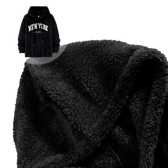 Unisex Kuscheliger Teddy-Fleece-Hoodie mit Chenille-Schriftzug Nord Taschen