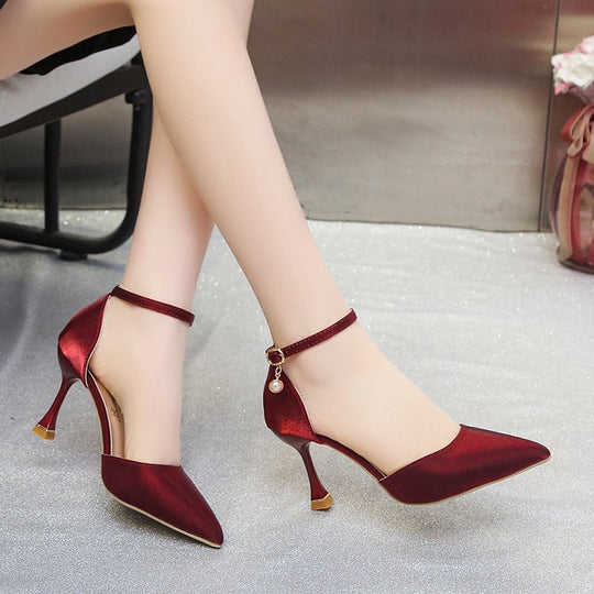 Damen elegante Spitzen Hochhackige Schuhe mit zierlichen Riemen