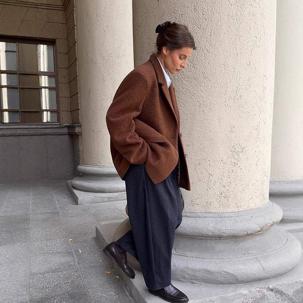 Damen Boxy-Wollmix-Kurzmantel mit strukturierter Oberfläche, Reverskragen & Pattentaschen Nord Taschen