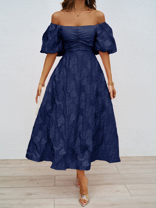 Damen Maxikleid mit schulterfreiem Design und voluminösen Puffärmeln