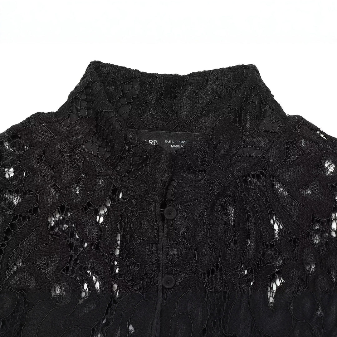 Damen Cropped Spitzenjacke mit floralem Allover-Spitzendesign und Stehkragen Nord Taschen