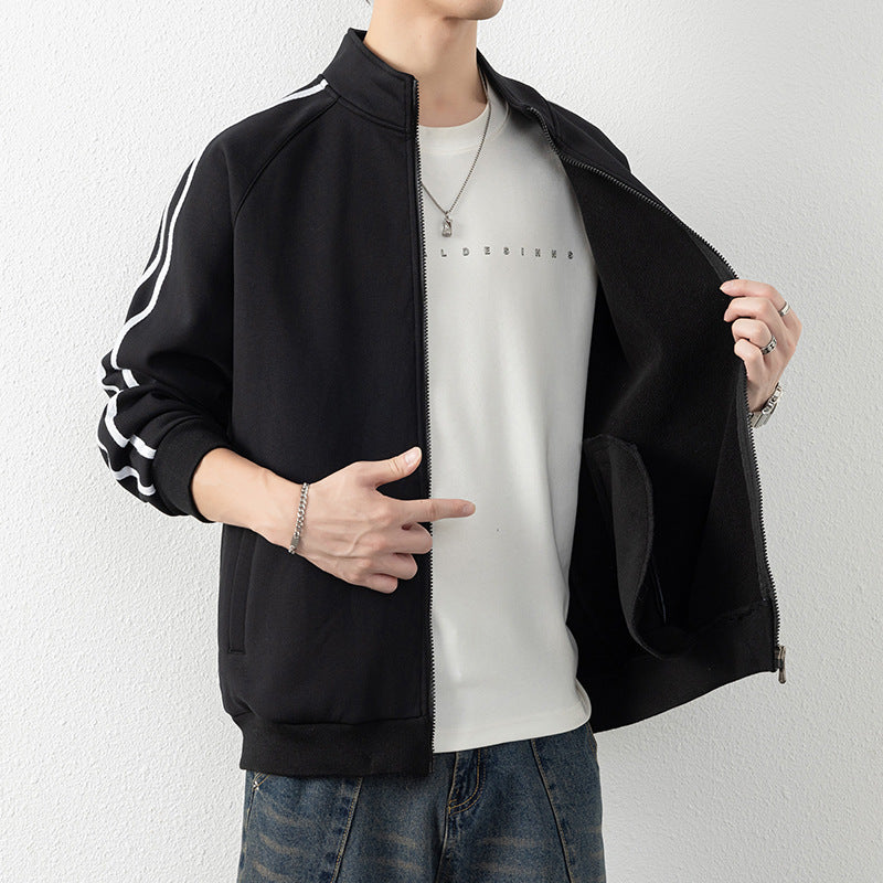 Herren Freizeit-Trainingsjacke mit Stehkragen, Reißverschluss und Kontraststreifen Nord Taschen