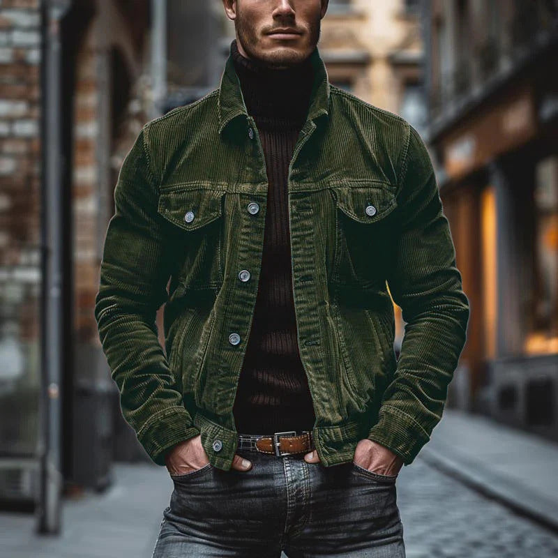 Herren Cordjacke mit tailliertem Schnitt und Druckknopfleiste Nord Taschen