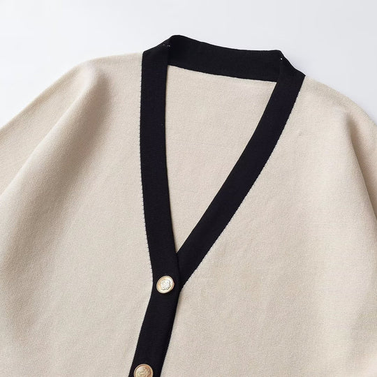 Damen Kurzärmeliger Strick-Cape-Cardigan mit Kontrastblende Nord Taschen