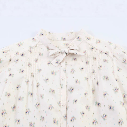 Damen Chiffon-Bluse mit Schleifenkragen, Brustpintucks und Schößchen Nord Taschen