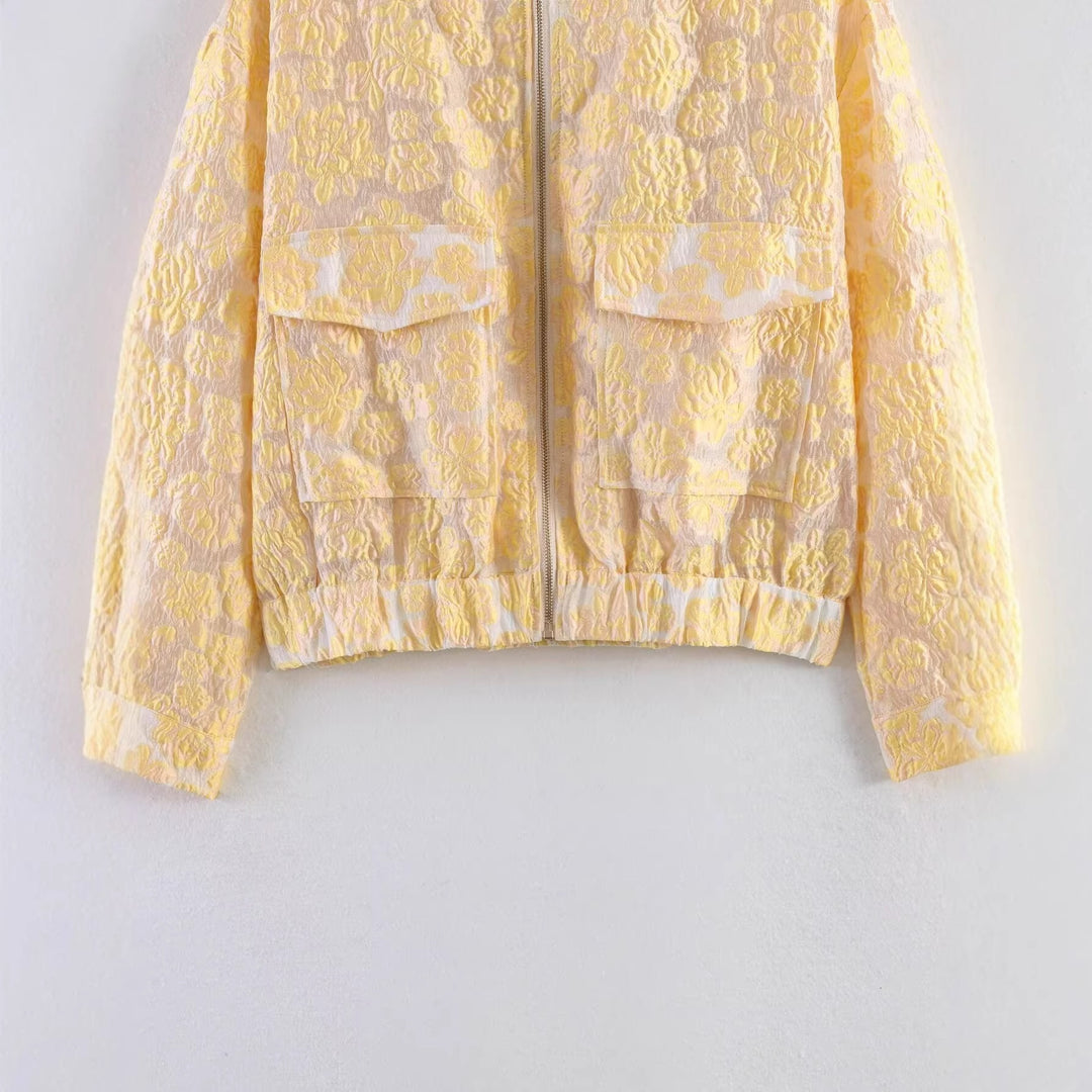 Damen Stepp-Bomberjacke mit Blumenjacquard, Reißverschluss und Pattentaschen Nord Taschen