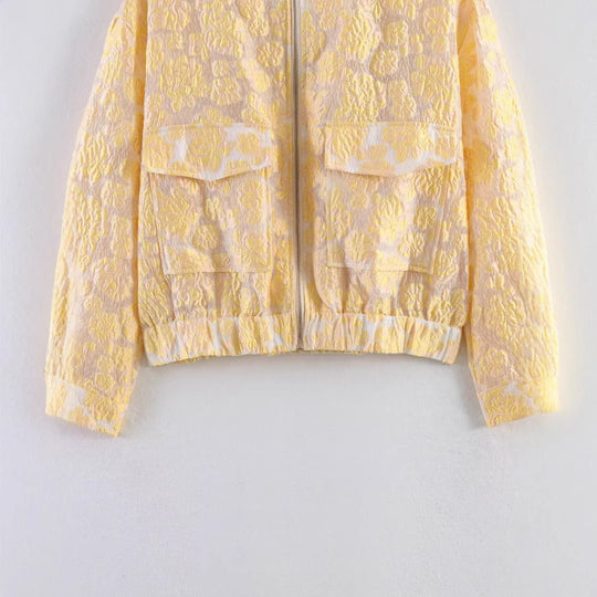 Damen Stepp-Bomberjacke mit Blumenjacquard, Reißverschluss und Pattentaschen Nord Taschen