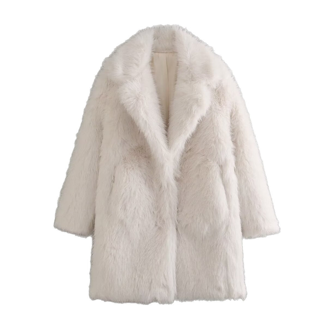 Damen Oversized Kunstfell-Mantel mit großzügigem Schalkragen und versteckten Taschen Nord Taschen