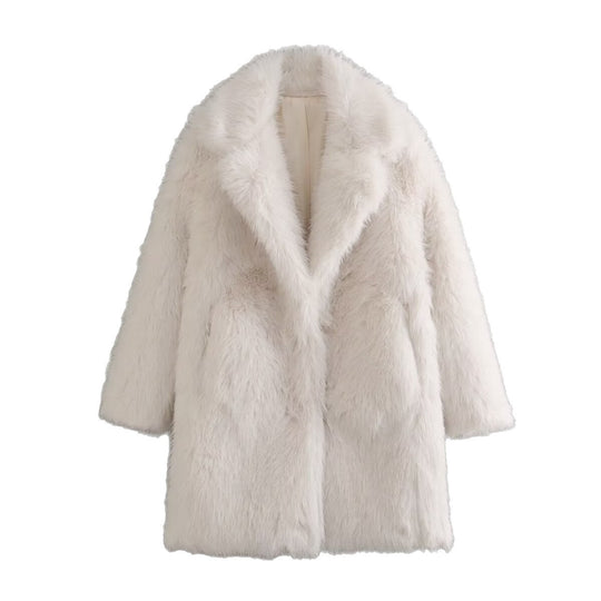 Damen Oversized Kunstfell-Mantel mit großzügigem Schalkragen und versteckten Taschen Nord Taschen