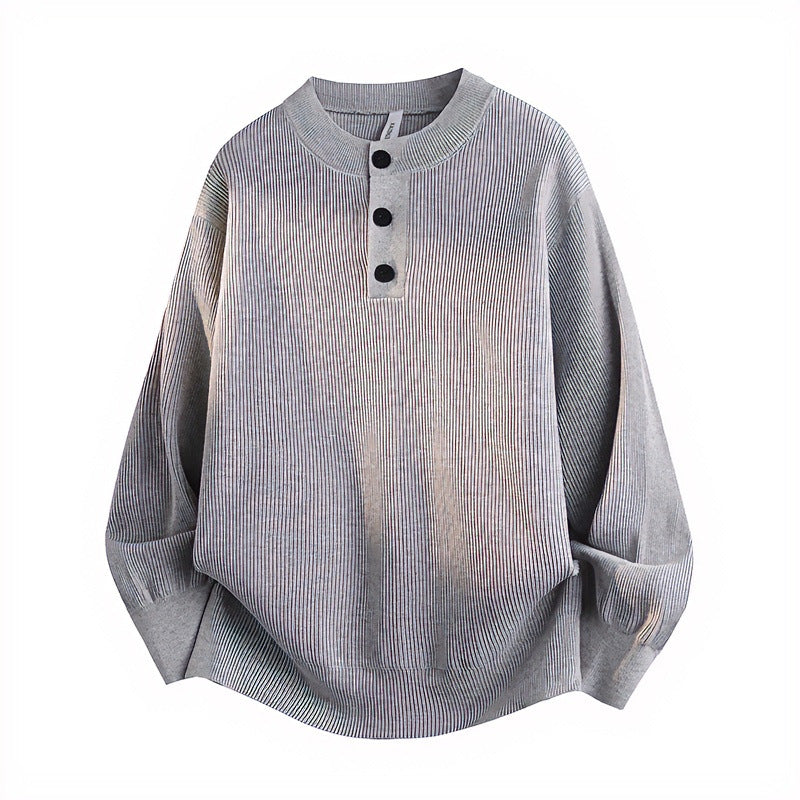 Unisex Oversized Rippen-Henley-Pullover mit verlängertem Rückensaum und 3-Knopf-Leiste Nord Taschen