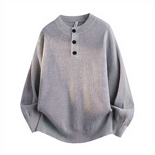 Unisex Oversized Rippen-Henley-Pullover mit verlängertem Rückensaum und 3-Knopf-Leiste Nord Taschen