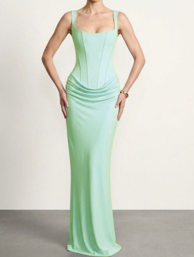 Damen Elegantes Maxikleid mit tiefem V-Ausschnitt und seitlichem Schlitz