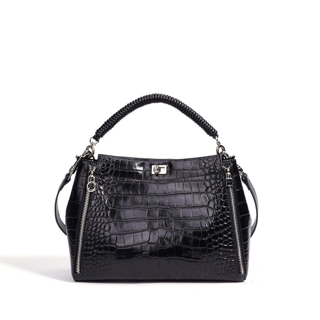 Damen Handtasche mit strukturiertem Krokodilleder und abnehmbaren Schulterriemen Nord Taschen
