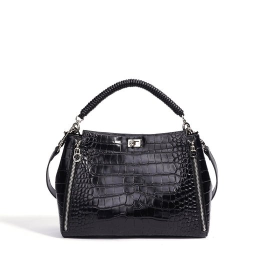 Damen Handtasche mit strukturiertem Krokodilleder und abnehmbaren Schulterriemen Nord Taschen