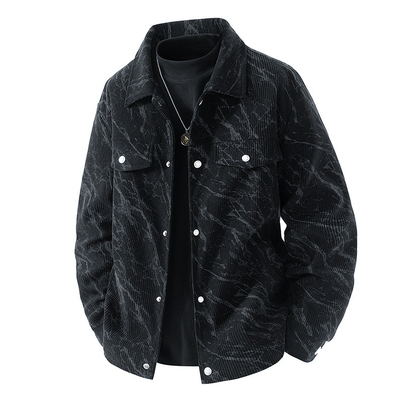 Men's  marbled corduroy snap-front collared trucker jacket with chest flap pockets Nord Taschen