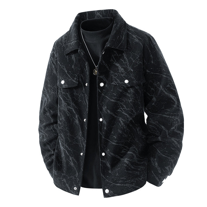 Men's  marbled corduroy snap-front collared trucker jacket with chest flap pockets Nord Taschen