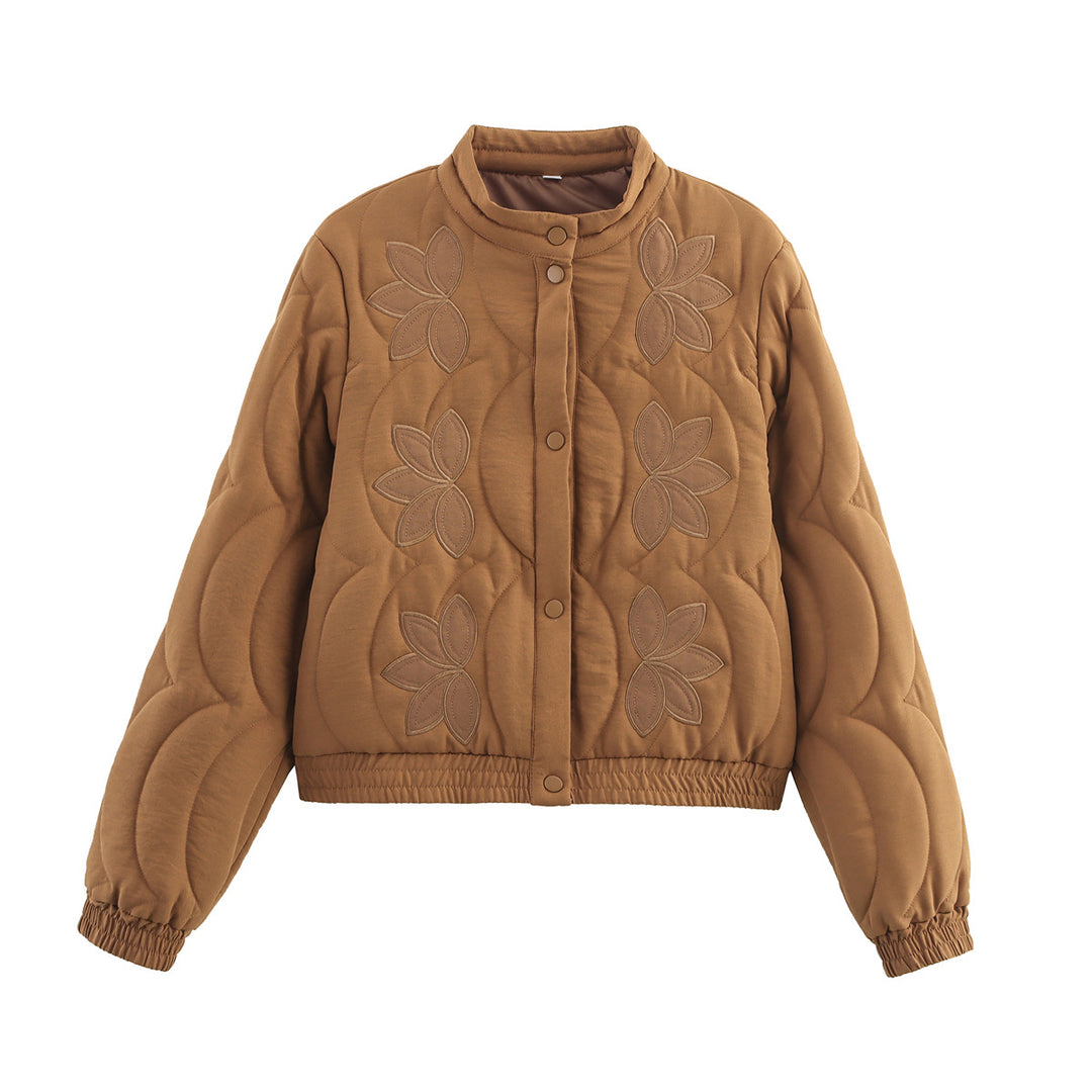 Damen Kurz geschnittene Steppjacke mit floralen Applikationen und elastischem Saum Nord Taschen