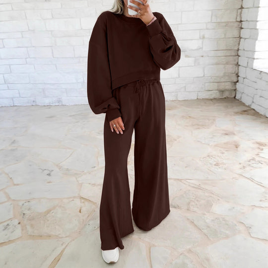 Damen Kurzpullover- und Palazzohose Lounge-Set mit Ballonärmeln Nord Taschen