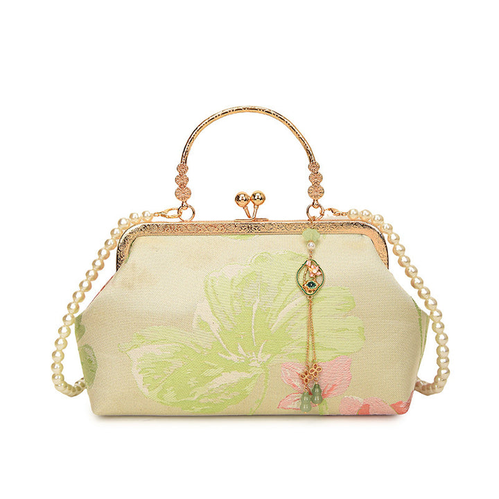 Damen stilvolle Handtasche mit floralen Mustern und Perlenkette Nord Taschen