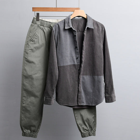Herren Patchwork-Cordhemdjacke im Relaxed-Fit mit Kentkragen Nord Taschen