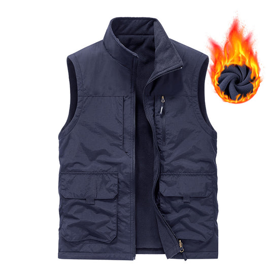 Herren Ärmellose Thermo-Utility‑Weste mit Teddyfleece‑Futter, Multifunktions‑Taschen und hohem Stehkragen Nord Taschen