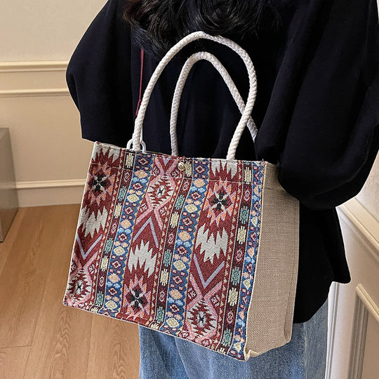 Damen Jute-Tasche mit traditionellem Ethno-Muster Nord Taschen