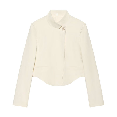 Damen Kurzer taillierter Blazer mit Stehkragen, asymmetrischer Knopfleiste und geschwungenem Saum Nord Taschen