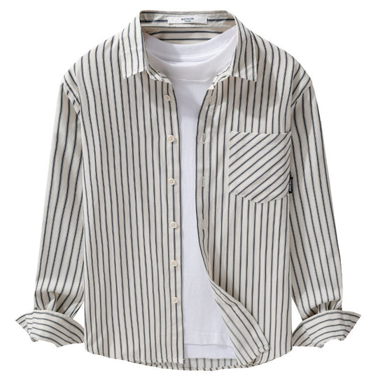 Herren Nadelstreifen-Langarm-Hemdjacke im Overshirt‑Stil aus leichtem Baumwollmix mit diagonaler Brusttasche Nord Taschen