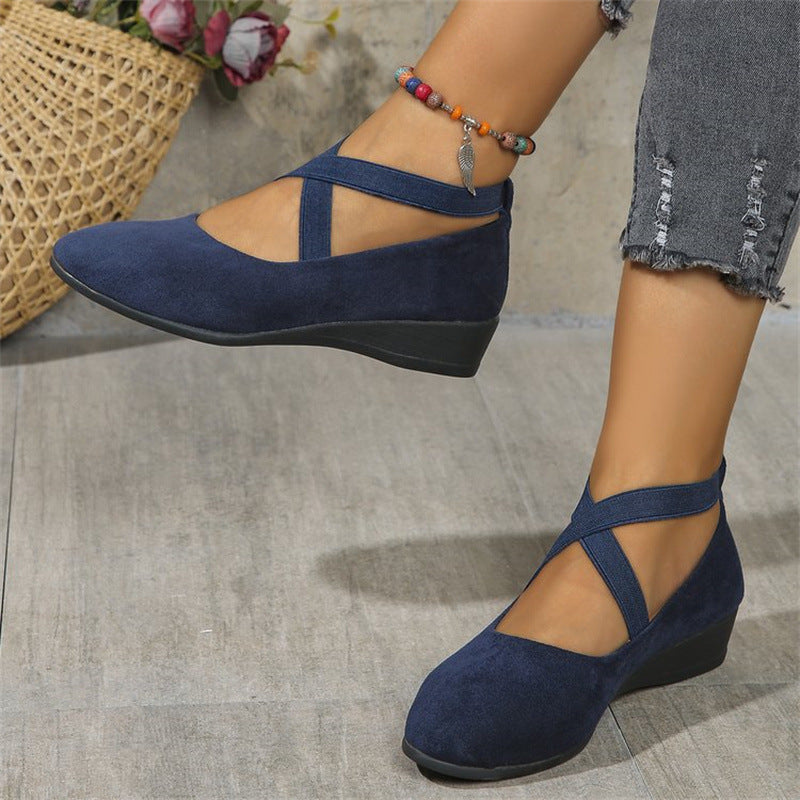 Damen elegante Wedge-Pantoletten mit überkreuzten Riemen und komfortablem Fußbett