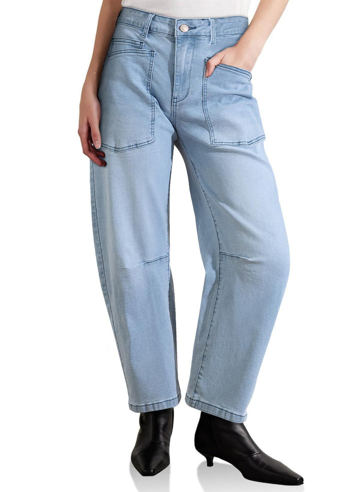 Damen lässige Canvas-Hose mit hohem Bund, weitem Bein und aufgesetzten Taschen Nord Taschen