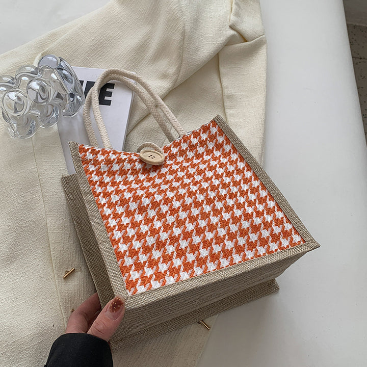 Damen Jute-Bag im klassischen Hahnentrittmuster Nord Taschen