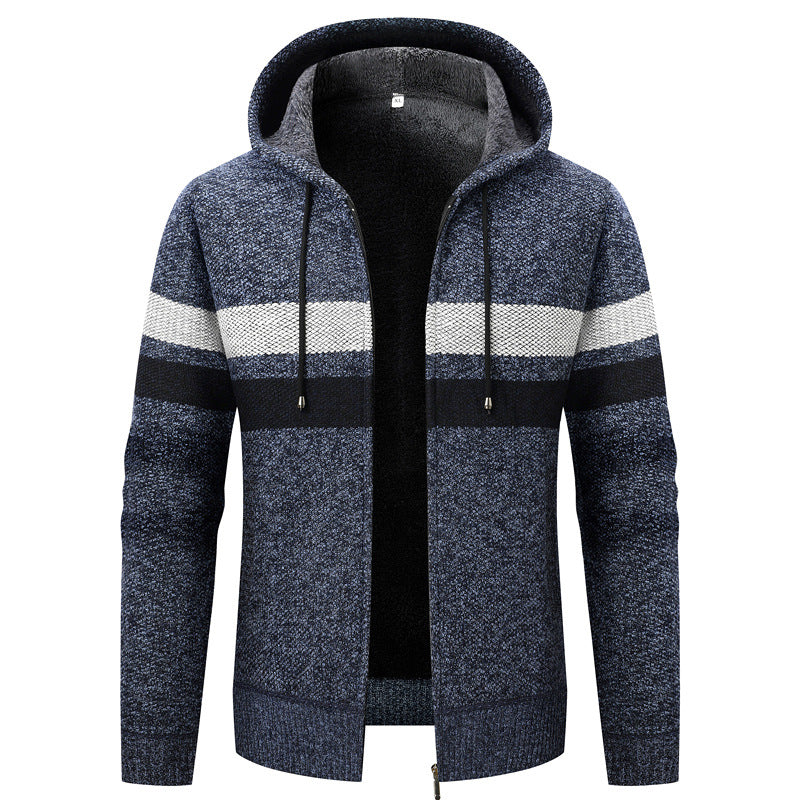 Herren Kapuzen-Strickjacke mit Fleece-Innenfutter und Reißverschluss Nord Taschen