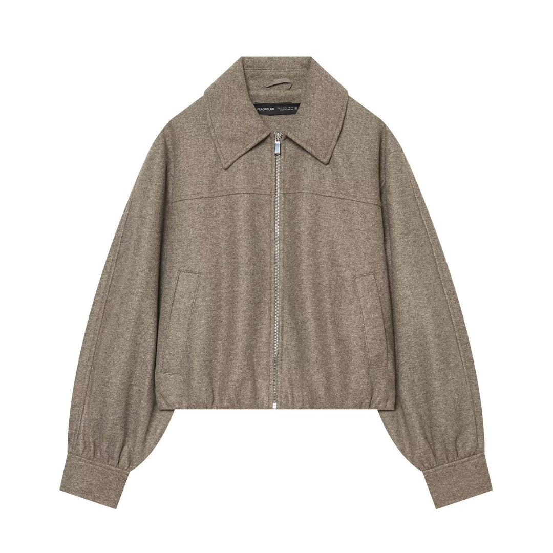 Damen Kurzjacke aus Wollmischung mit Reißverschluss und Ballonärmeln Nord Taschen