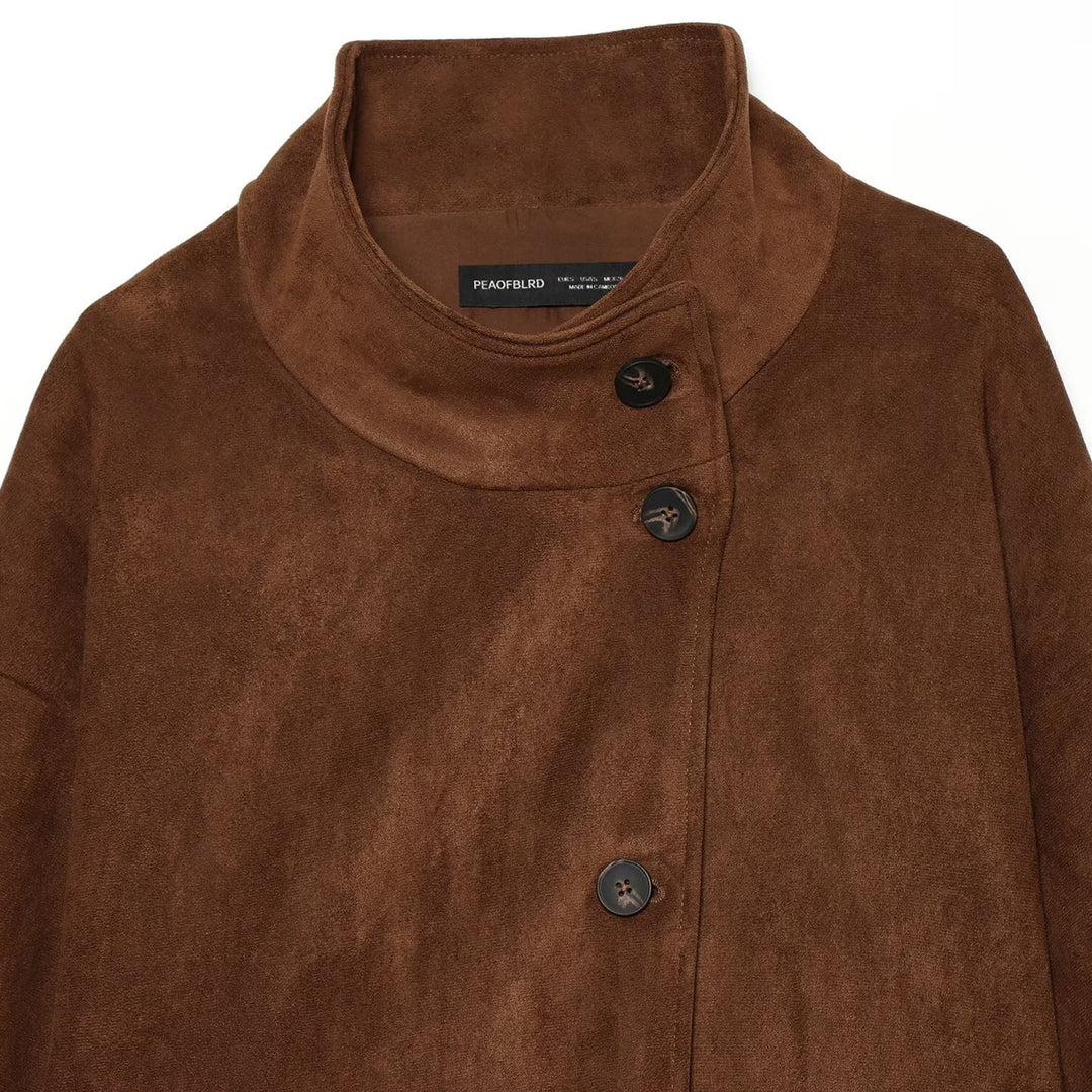 Damen Boxy-Shortjacke aus Velourslederoptik mit hohem Stehkragen Nord Taschen