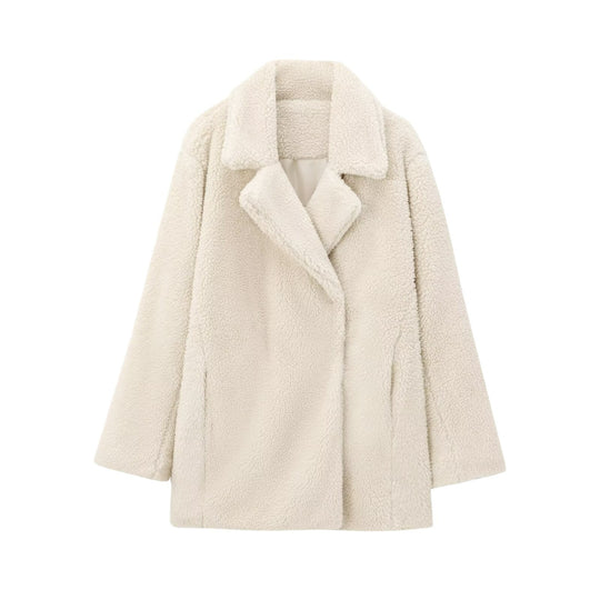 Damen Oversize Teddy‑Mantel aus Kunstfell mit Reverskragen und kastiger Silhouette Nord Taschen
