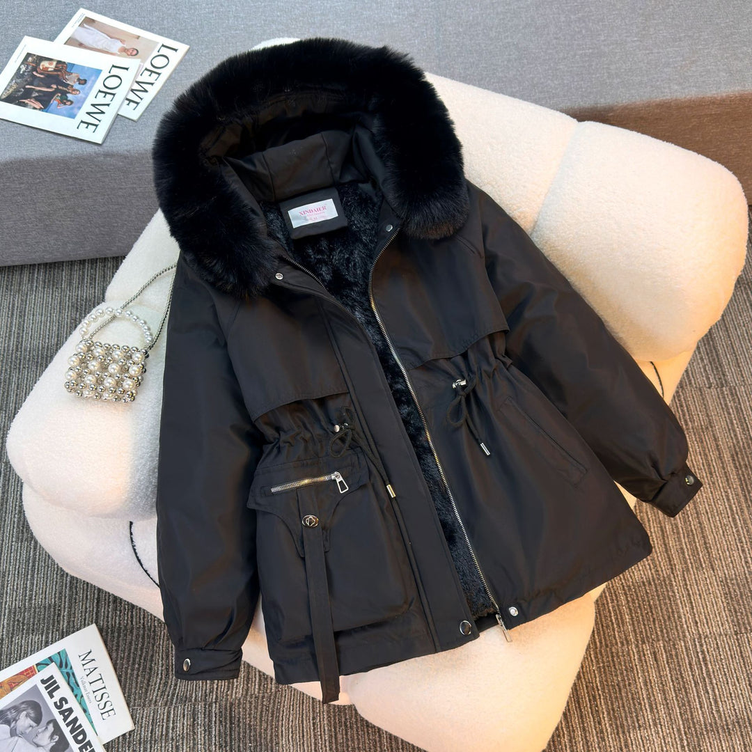 Damen nan wattierter Parka mit abnehmbarem Kunstfellkragen, Tunnelzugtaillierung und Reißverschlusstaschen Nord Taschen