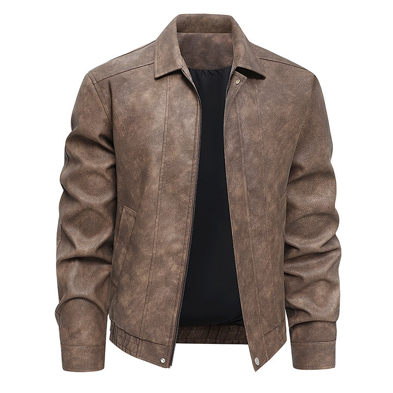 Herren Kurz geschnittene Kunstlederjacke im Vintage‑Look mit Hemdkragen & durchgehendem Reißverschluss Nord Taschen
