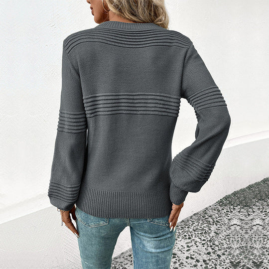 Damen Feinstrick‑Pullover mit horizontaler Rippenpasse und gerippten Bündchen Nord Taschen