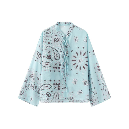 Damen Zweiteiliges Satinoptik-Lounge-Set mit Paisley-Print, Kimonokragen-Bluse und weiter Culotte-Hose Nord Taschen